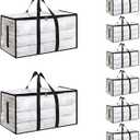 8 Pack-Extra Large Heavy Duty Moving Bags - Waterproof Storage Totes with Handles & Zippers, Foldable for College Dorm, Storage (Clear)