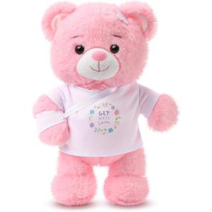 Deekin Get Well Soon Gifts for Kids Injured Recovery Bear Stuffed Animal Gifts Bear for Kids Adult with Broken Arm After Surgery Soft Bandage Plush 10 Inches(Pink,Arm Injury)