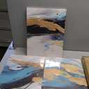 Abstract Teal Canvas Wall Art Bedroom Decor Set of 3 Abstract Gold Line Ink Prints Picture Bathroom Artwork 12x16", Abstract Turquoise Glitter Splash Modern Framed Painting for Living Room Decoration