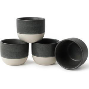 4oz Espresso Cups Set of 4, Ceramic Demitasse Coffee Cups for Espresso, Latte, Cappuccino  Two-Tone Stackable Small Mugs for Home, Cafe, Restaurant  Dishwasher & Microwave Safe (Matte Black-4oz)