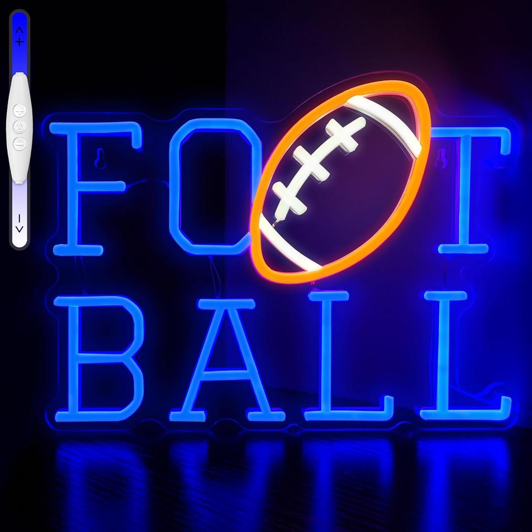 Football Neon Signs Blue Football Neon Sign for Wall Decor,Dimmable Led Neon Lights for Boys Teens Bedroom Gamer Room Art Decor Rugby Sports Neon Wall Light Man Cave College Party Decor