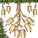 Set of 6 Bell Ornaments for Christmas Tree Rustic Decorations Vintage Bells Outdoor Chirstmas Gold Bells - Rustic Metal Handmade Lucky Cowbells Tin Metal Tree Decoration with Rope