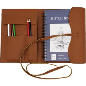 Drawing Book Cover Sketchbook Cover with Pencils Leather Artist Bag Artist Gifts Leather Art Book Cover for Sketchbook Journal Notebook (S for 5.5"x 8.5")