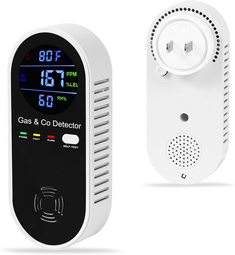 Combination-Explosive-Gas-Carbon-Monoxide-Detectors,4-in-1 Upgraded High-Sensitivity Sensor,Real-time Monitoring &Digital Display,Natural Gas Leak,Propane & CO Alarm Plug in for Home,RV,Apartment