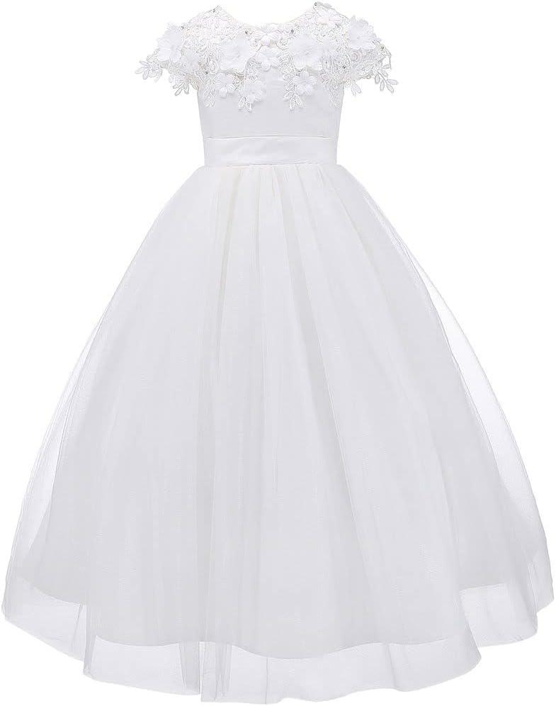 Bow Dream Tulle 3D First Communion Dresses Wedding Pageant Flower Girl Dress Ivory White (6)