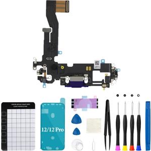 for iPhone 12 Charging Port Replacement for iPhone 12 Pro USB Data Dock Connector Antanna Microphone with Repair Tool Kit for A2172 A2402 A2403 A2404 (Blue)