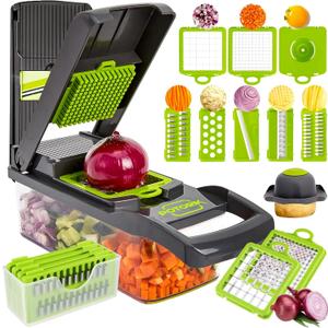 16-in-1 Vegetable Chopper & Mandoline Slicer  Multifunctional Food Chopper with Container, Vegetable Cutter, Dicer & Spiralizer for Onion, Salad & Fruits  Kitchen Gadget Essential