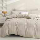 JELLYMONI Duvet Cover Oversized King Size Light Khaki - 3PCS Boho Striped Duvet Cover Set Microfiber Tufted Bohemian Textured Comforter Cover 12098in with Corner Ties & Zipper and 2 Pillowcases