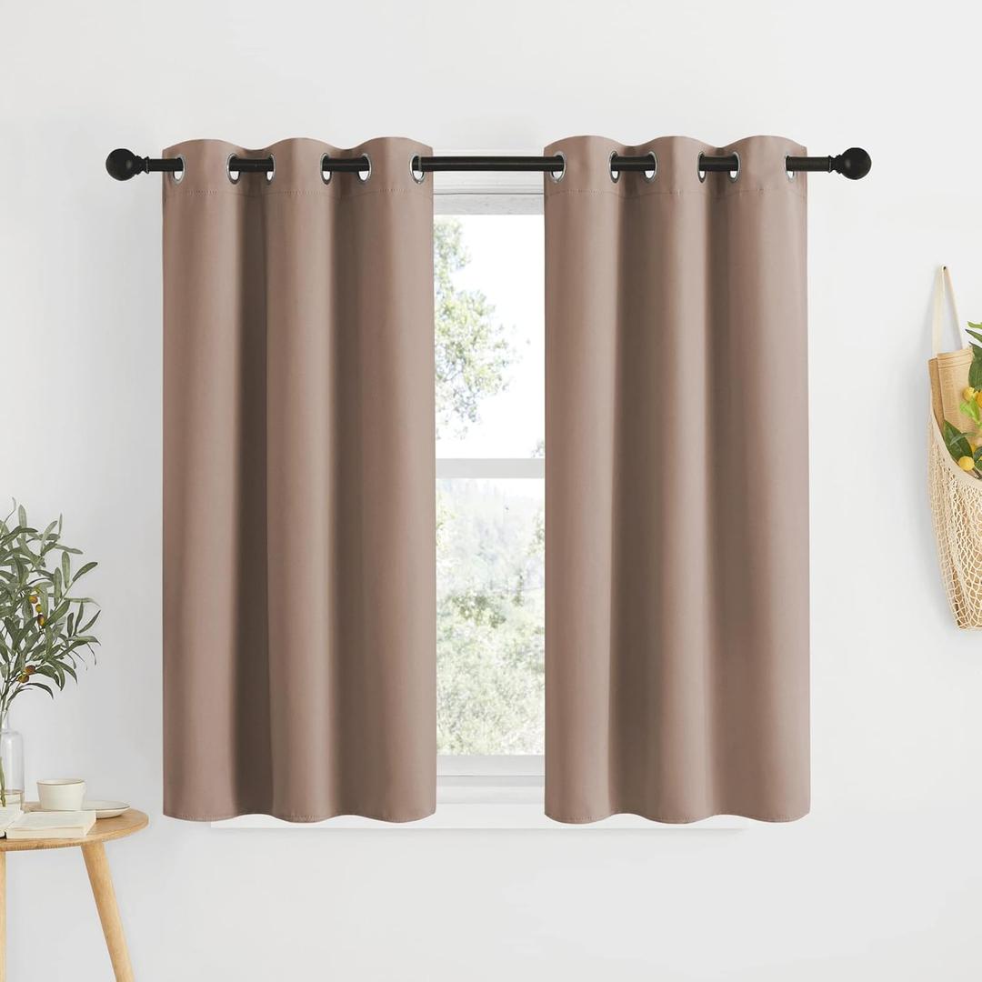 NICETOWN Blackout Window Curtains and Drapes for Kitchen, Window Treatment Thermal Insulated Solid Grommet Blackout Drapery Panels (Set of 2, 34 by 48 inches, Cappuccino)