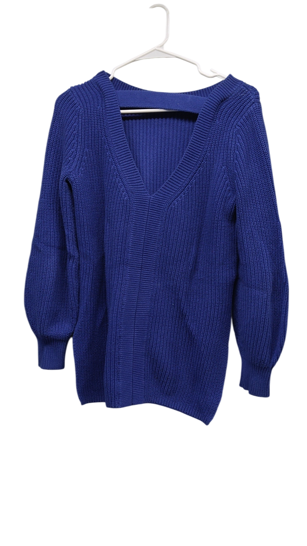 LOFT Womens Blue V Back Sweater Side Slits Size S