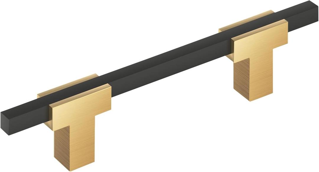 Amerock Urbanite 3-3/4 inch (96mm) Center-to-Center Champagne Bronze/Matte Black Cabinet Pull, BP77896CZMB