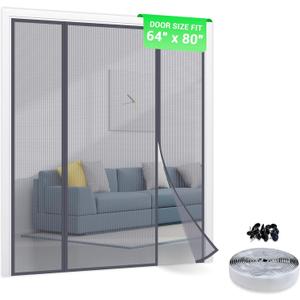 TheFitLife Fiberglass Magnetic Screen Door - Heavy Duty Mesh with Full Frame Hook and Loop Powerful Magnets That Closure Automatically, Door Screen Mesh Net (66x81 inch)
