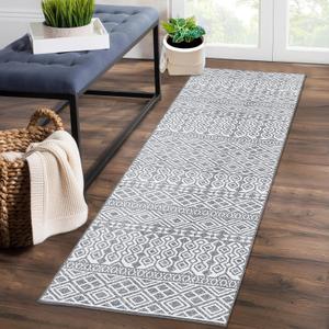 Zacoo Runner Rug Non Slip 2x6 Throw Rugs with Rubber Backing Washable Rugs Kitchen Rugs Geometric Rug Soft No Shedding Floor Mats Modern Area Rug for Hallways Entry Rug |Grey 2'x8'