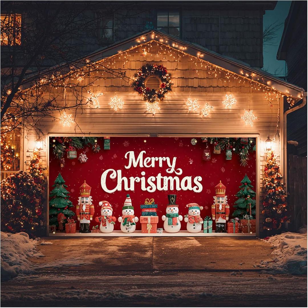 HOMETITUTE Nutcracker Snowman Garage Banner 13x6ft
