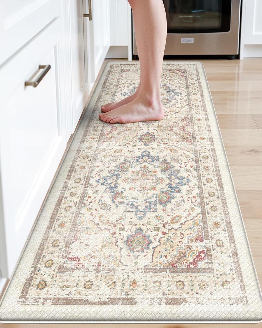 DEXI Kitchen Mats for Floor Cushioned, 23x59 Extra Large Wide Runner Rug Non Slip, Waterproof Soft Comfort Standing Padded Anti Fatigue Decorative, Ivory Beige