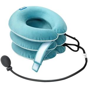 Cervical Neck Traction Device for Neck Pain Relief - Inflatable Neck Stretcher Traction Collar for Neck Decompression - Best Home Use Neck Brace Pump (Blue Plush)