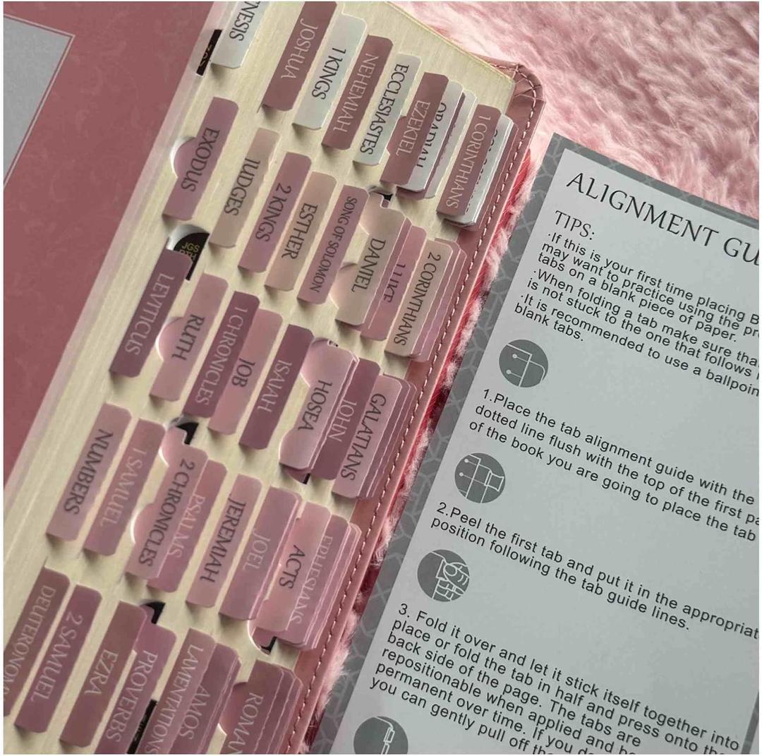 5 x Thinkor- Repositionable Bible Tabs, 66 Pink Theme Laminated Tabs for Women, Thinkor for Study Bible