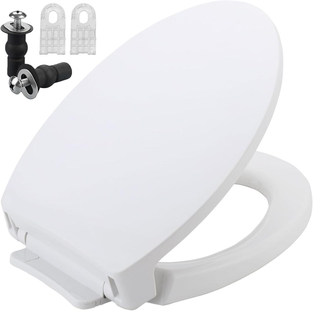 SS114 Elongated Toilet Seat Compatible with TOTO SS113/SS154/SS224/SS204, Soft Close Elongated Toilet Seat, Traditional Toilet Seat Replacement with Toilet Bolts and Nut - Cotton White