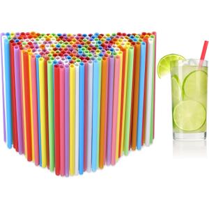 [1000 Pcs] Colorful Disposable Drinking Plastic Straws - Long Cocktail Bar Bulk Straws(8.2" longX0.23" Diameter)