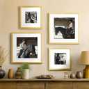 Yaetm 16x16 Gold Picture Frame Matted to 12x12, Set of 3, Thin Square Frame for Gallery Wall Display, Hanging Hardware Included (3 Pack, Gold)