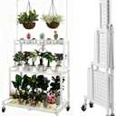 4-Tier Foldable Plant Stand with Wheels, No Tools Assembly, Sturdy Step Shelf for Indoor Outdoor Use, White  Organize Pots, Save Space, Roll & Store Easy