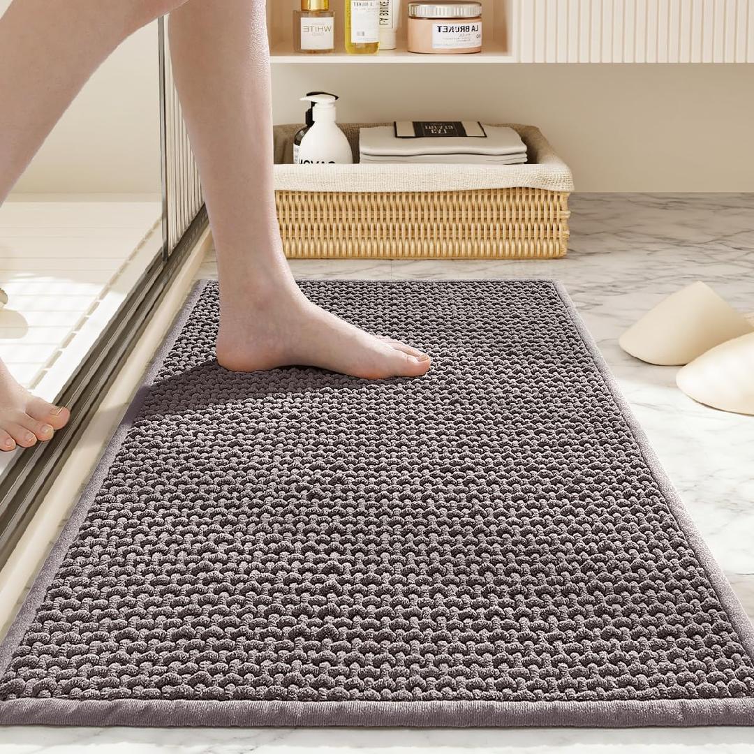 Bathroom Rugs Non Slip Washable, Super Absorbent Thin Bath Mat for Small Quick Dry Low Pile Bathroom Rug, (Light Gray, 32x20)