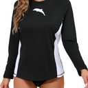 Halcurt Women's Long Sleeve Rash Guard Swim Shirt with Built in Bra Lightweight UPF50+ Quick Dry Swimsuit Top (M)