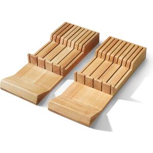 Cook N Home In-Drawer Knife Block Organizer 18-Slot, (2 Pc 9-Slot) Kitchen Knife Cutlery Holder Drawer Storage, Holds up to 18 Knives (Not Included) (Wood)
