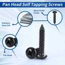 #4 x 1/2" Pan Head Self Tapping Screws Sheet Metal Wood Screws, Black Finish, Stainless Steel 304, 100 PCS