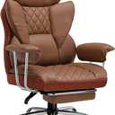 COMHOMA Big and Tall Office Chair, High Back Leather Gaming Chair with Footrest, Executive Ergonomic Office Chairs with Pocket Spring Lumbar Support and with Outward Fixed Soft Armrests