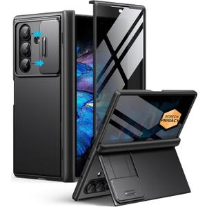 BERFY for Z Fold 7 Case with Privacy Screen Protector, [Anti Spy] Hidden Kickstand & Slide Camera Cover & Hinge Protective, Full Body Shockproof Phone Case for Samsung Galaxy Z Fold 7, Black