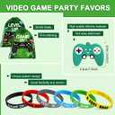 Nosiny 72 Pcs Video Game Party Favors Video Gamer Party Drawstring Bags Gaming Goodie Bag Silicone Bracelet Wristbands Keychain Classroom Rewards for Kids Birthday Bag Stuffers(Green,Vivid)
