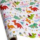 RayofSun Gift Wrapping Paper Roll,Cute Dinosaurs Happy Birthday Wrapping Paper for Boys,Wrapping Paper Rolls Gift Wrap Paper Dinosaur Parties,Baby Showers,Happy Bday Wrap,17 inch X 120 inch Per Roll
