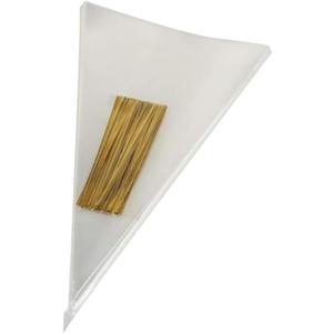 2 x Muyindo 100 Pieces (7x15 Inch) Clear Cone Bags with Twist Ties for Candies, Cookies, Popcorn, Sweets, Chocolates and More; Perfect for Birthday, Wedding, Halloween, Christmas and Other Social Events (gold)