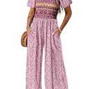 Dokotoo Loose Jumpsuits for Women Pink Wide Leg Overalls One Piece jumpsuit Solid Color Long Pant Romper with Pockets 2025 Fashion Printed, Large