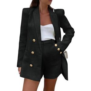 Cicy Bell Womens 2 Piece Tweed Blazer Shorts Sets Long Sleeve Double Breasted Suit Jackets Business Outfit Size XXL