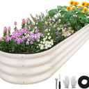 Galvanized Raised Garden Bed - 8×2×1ft Planter Raised Beds for Gardening | Oval Metal Garden Planter Box with Safety Edging and Bracing Rods for Vegetables Fruits and Flowers (White)