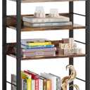 Hosfais Book Shelf Small Bookshelf: 4Tier Wood Bookcase Industrial Bookshelf with Edge Protection Metal Narrow Bookcase Storage Organizer Display Rack for Bedroom Home Office (Brown)