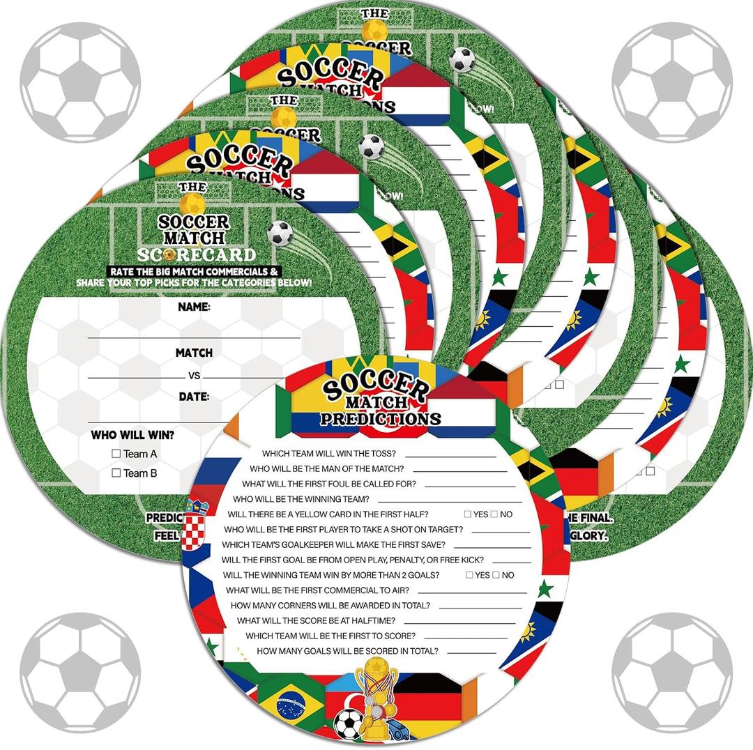 25 Pack 2026 Soccer-game Party Game Cards World Competition Match Predictions Scorecard Double-sided Funny 2 in 1 Game for Family Business Football Competition Ball Game-watch Event Supplies