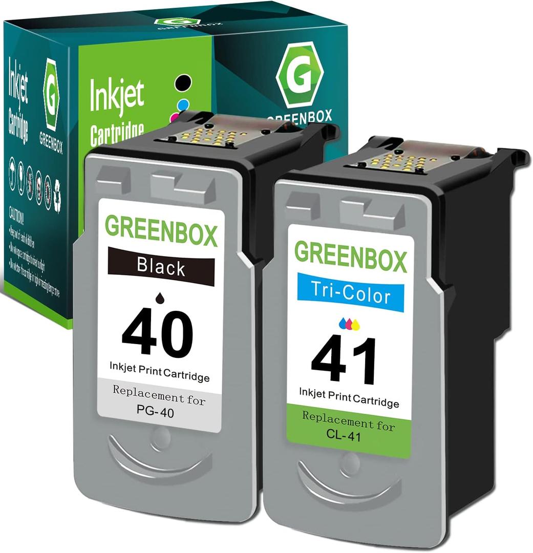 GREENBOX Remanufactured Ink Cartridge PG40 CL41 Replacement for Canon PG-40 CL-41 for Canon PIXMA IP1800 IP2600 MP140 MP150 151 MP160 MP170 MP180 MP190 MP210 MP450 MP470 JX200 Printer(1 Black 1 Color)