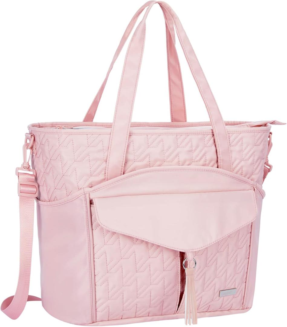 Tote Bag for Women with Water Bottle Pocket Fit for Stanley Cup, Carry On Tote for Work, Nurse, College, Travel (Pink)