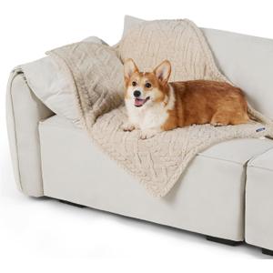 Bedsure Waterproof Dog Blankets for Medium Dogs - Pet Blanket for Couch Protector Washable, Premium Jacquard Coral Fleece Cat Throw Blanket, Soft Plush Reversible Furniture Protection, 30"x40", Cream