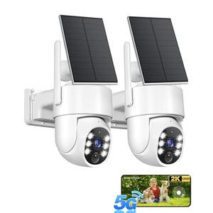 Gianteye 5G&2.4GHz Security Cameras Wireless Outdoor, 2K Cameras for Home Security, Solar & Battery Powered Security Camera Outdoor, Color Night Vision, PZT Human Detection, 2 Packs