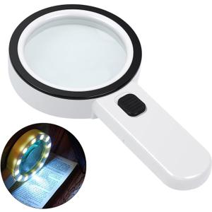 AIXPI Magnifying Glass with Light, 30X Handheld Large Magnifying Glass 12 LED Illuminated Lighted Magnifier for Macular Degeneration Seniors Reading Inspection Coins Jewelry