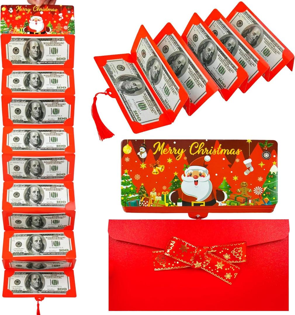 3 x Christmas Cash Gift Envelopes,Cash Gift Card Holders Xmas With 10 Slots, Christmas Money Holder for Men Women Girl Boy,Surprise Money Envelopes (Red)