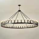 64 Inch Black Extra Large Wagon Wheel Chandelier, 42-Lights Farmhouse Industrial Round High Ceiling Pendant Light Adjustable Chain, for Dining Room, Living Room
