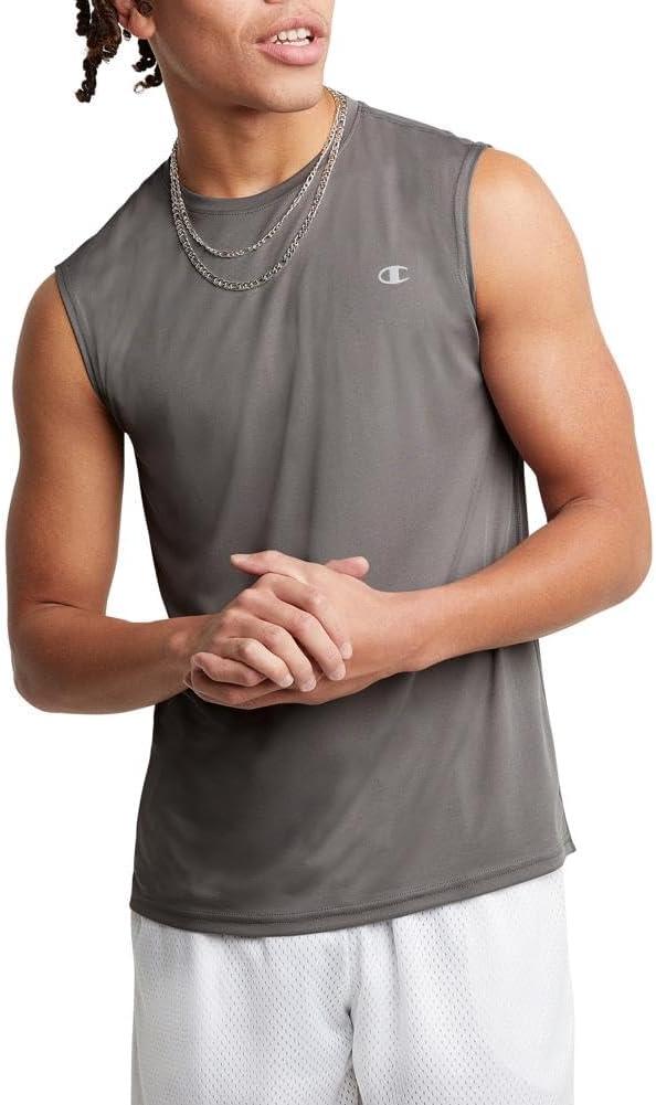 Champion Men's Sleeveless T-Shirt, Sport Muscle Tank, Moisture Wicking, Muscle T-Shirt For Men (Reg. Or Big & Tall) (Large Tall, Stone Gray)
