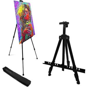 RRFTOK Easel Stand for Sign and Painting - Metal Tripod Adjustable Art Easels for Display Canvases Height from 17 to 66 Inch - Carry Bag for Table-Top/Floor Drawing and Displaying with Black