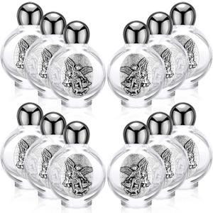 12 Pcs Catholic Holy Water Bottles 0.5 Floz Embossed Glass Holy Water Bottle with Toned Cap and Depiction Communion Gifts for Family Church (Silver,Saint Michael the Archangel Round Cap)