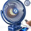 8-inch Clip-on Fan - 12000mAh Portable Rechargeable Battery, 3 Speeds, Strong Airflow, USB, Small Desk, Personal Quiet for Office, Stroller, Bedroom and Camping